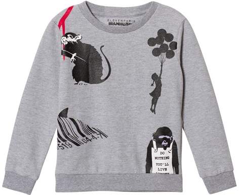 Grey Banksy Multi Print Sweater