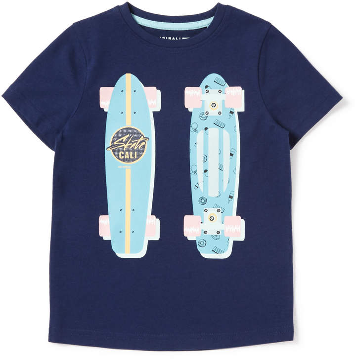 Tu Clothing Grey Navy Skateboard Print T-Shirt