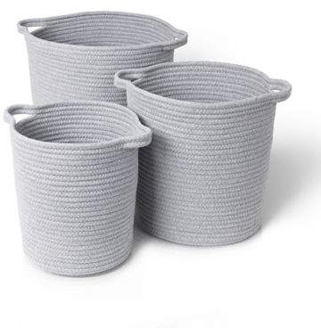 Round Woven Cotton Baskets in Grey (Set of 3)