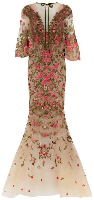 Floral Embroidered Overlay Gown