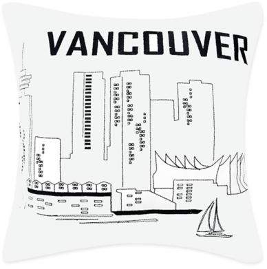 Passport Postcard Vancouver Square Throw Pillow in Black/White