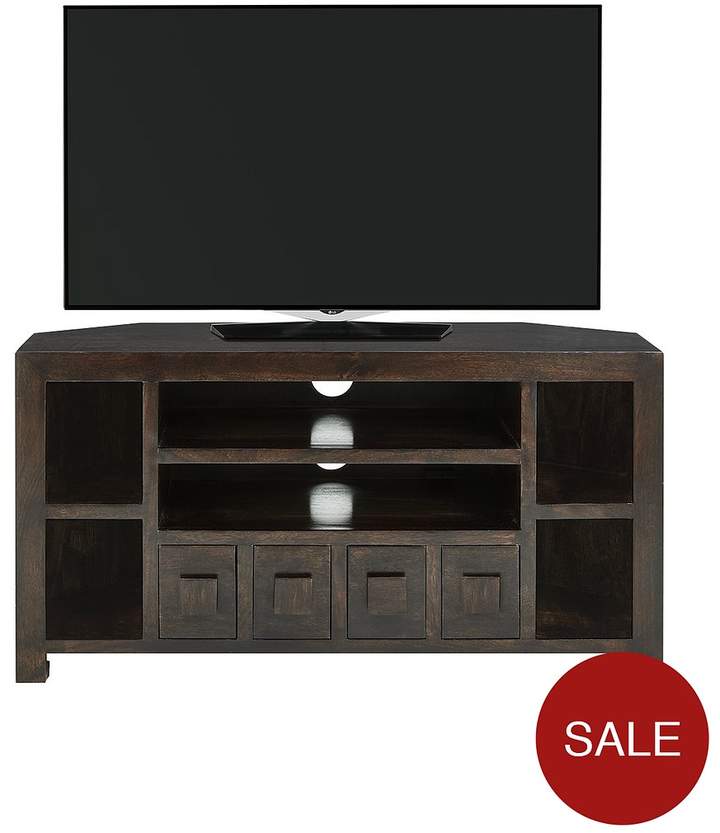 Luxe Collection - Dakota Mango Wood Ready Assembled Corner TV Unit - Fits Up To 44 Inch TV