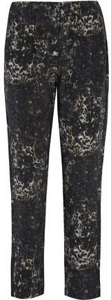 Leopard-Print Silk-Crepe Tapered Pants