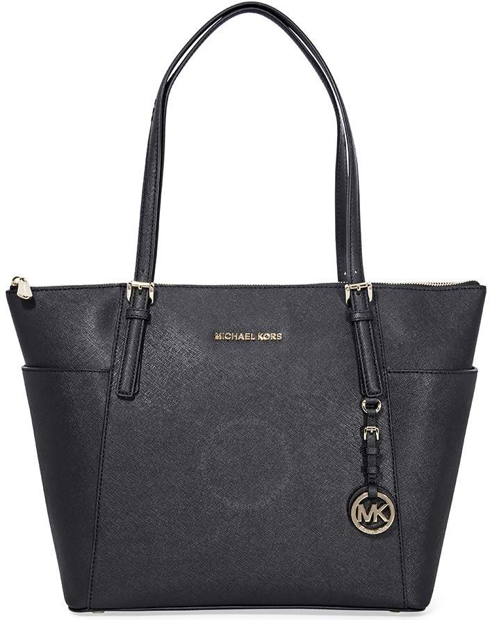 Michael Kors Jet Set Top-Zip Saffiano Leather Tote in Black - Large - ONE COLOR - STYLE