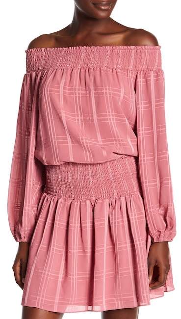 Windowpane Off-the-Shoulder Blouse