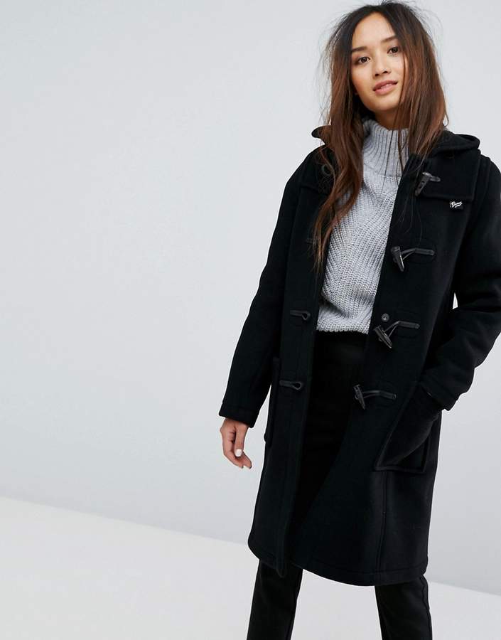 – Langer, schmaler Dufflecoat aus Wollmix