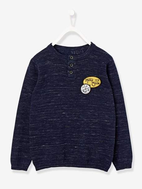 Boys' Jumper with Grandad-Style Neckline - white light mixed color