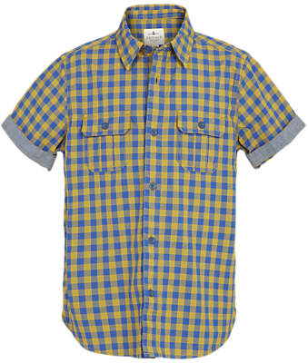 Boys' Short Sleeve Gingham Shirt, Ochre