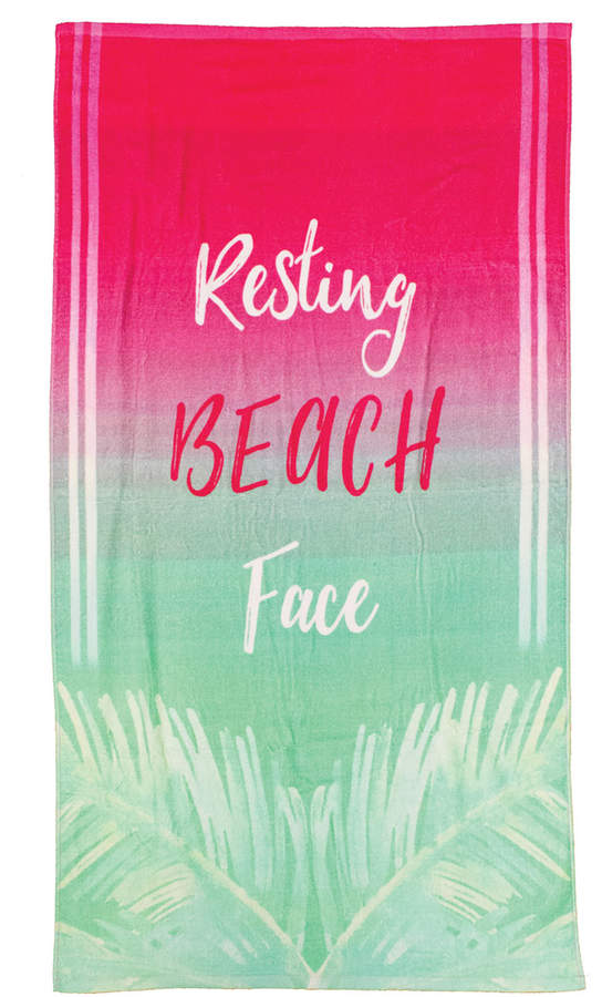Pink & Green 'Resting Beach Face' Hand Towel