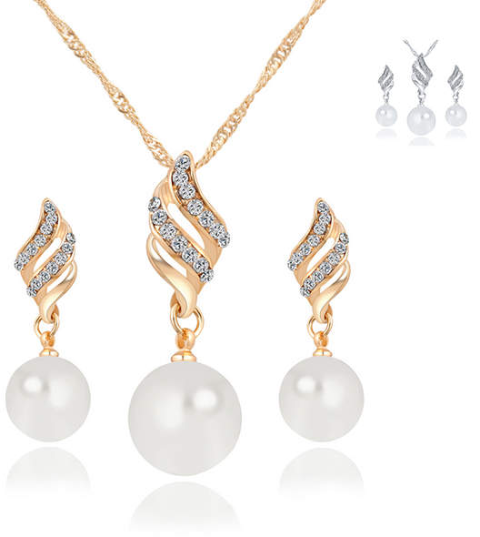 2-teiliges Schmuck-Set mit Kunststoffperle& Strass