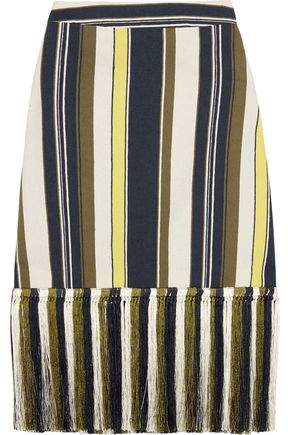 Zeus + Dione Zephyr Fringed Striped Slub Silk Skirt