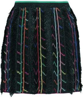 Fringed Metallic Silk-Blend Crochet-Knit Mini Skirt