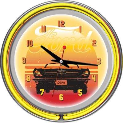 Trademark Games Ford Double Rung Neon Wall Clock in Orange