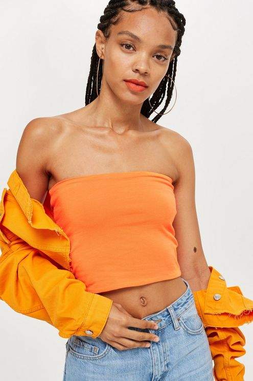 Tall orange plain bandeau top