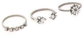 Set Of Three Gunmetal-Tone Crystal Rings