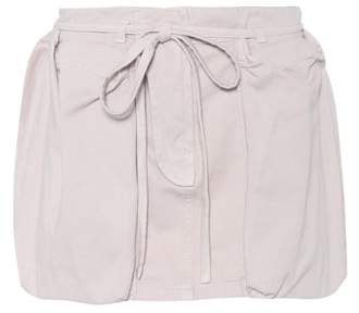 Leather-trimmed cotton cargo skirt