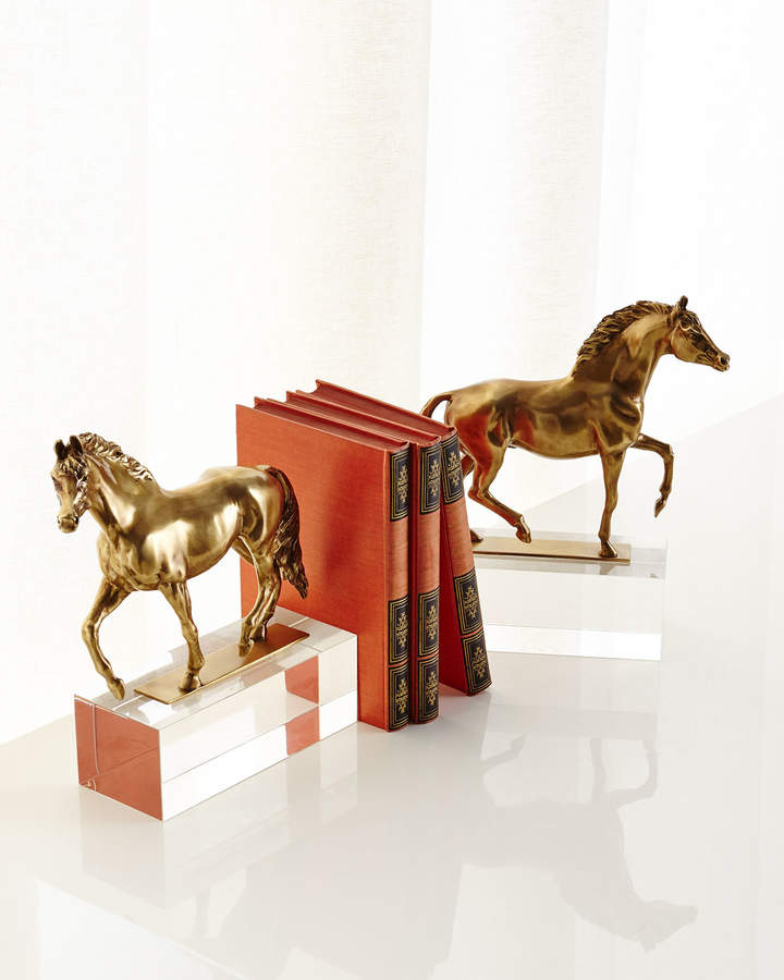 Thoroughbreds on Crystal Bookends, Set of 2