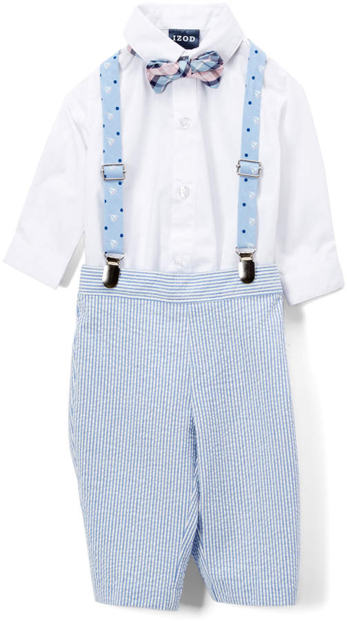 White Button-Up Bodysuit & Suspenders Set - Infant