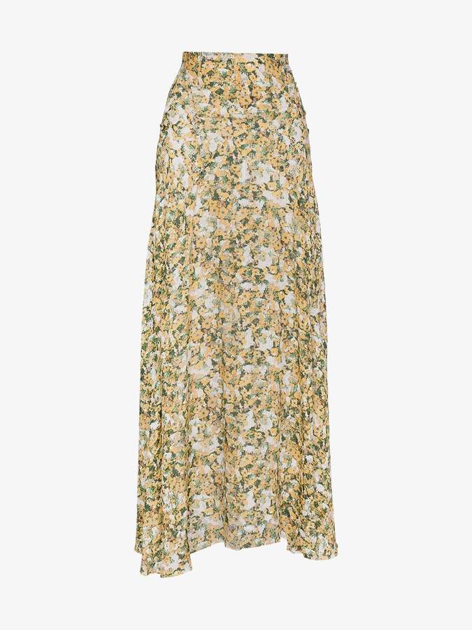 Silk Floral Print Maxi Skirt