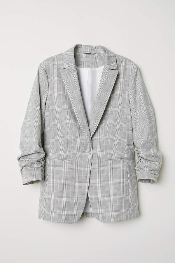 Pattern-weave Jacket - Light gray/plaid - Women