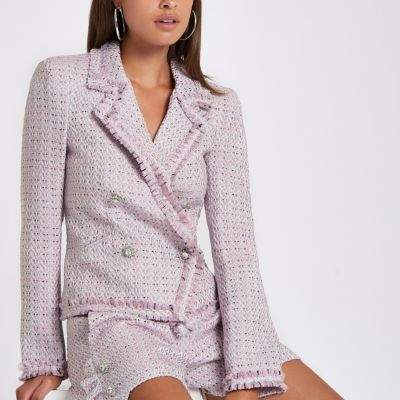 Womens Pink double-breasted boucle jacket