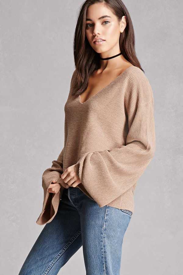 Ribbed Bell-Sleeve Top