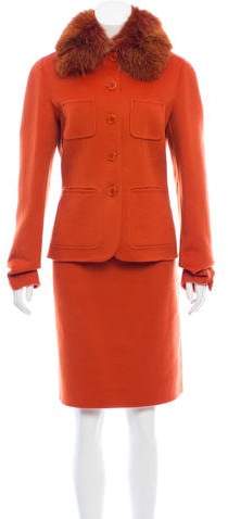 Fox Fur-Trimmed Cashmere Skirt Suit