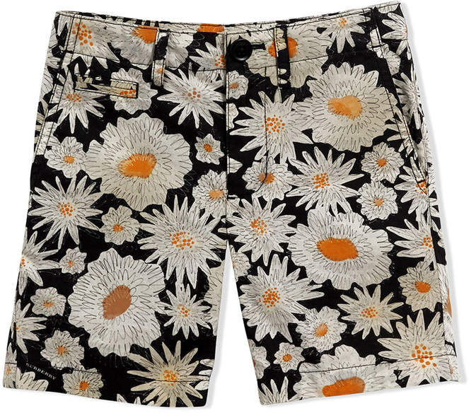 Daisy print cotton chino shorts