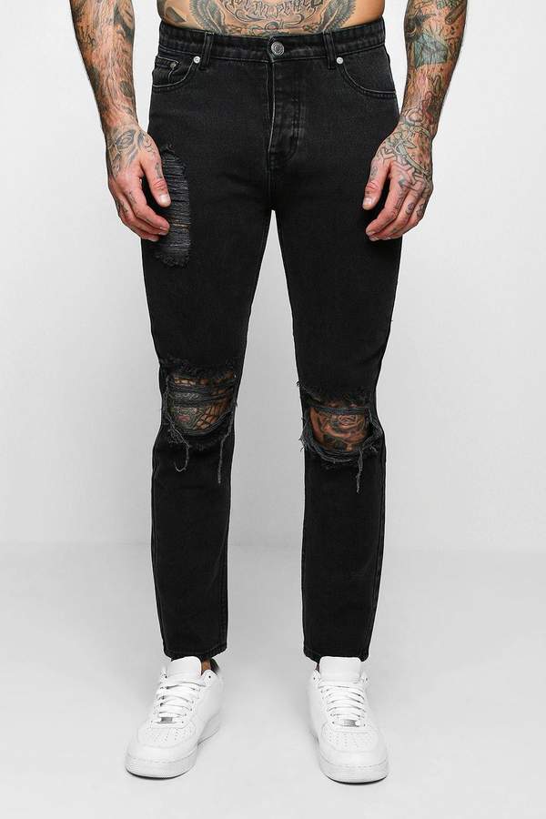 Slim Fit Rigid Jeans with Ripped Knees