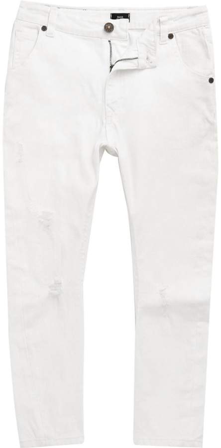 Boys White ripped Tony tapered jeans