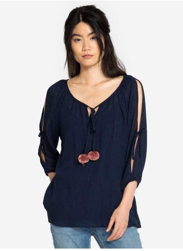 | Gauze Split Sleeve Top | Size Xl | Blue