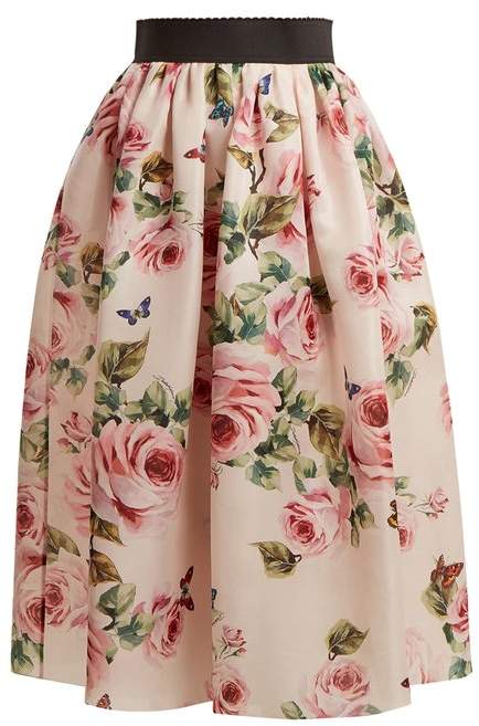 Rose and butterfly-print silk-organza skirt