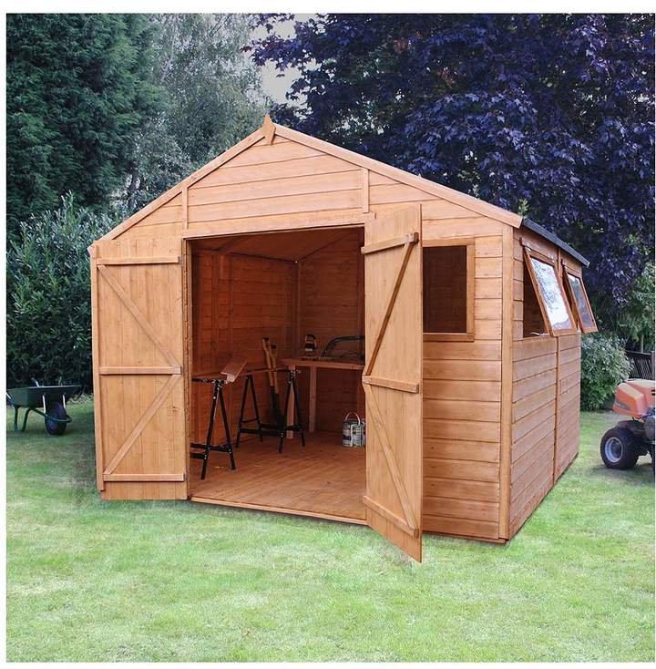MERCIA 10 X 10 Ft Premium Tongue & Groove Apex Workshop With 6 Windows, Double Door, T&G Roof And Floor - Assembly Included