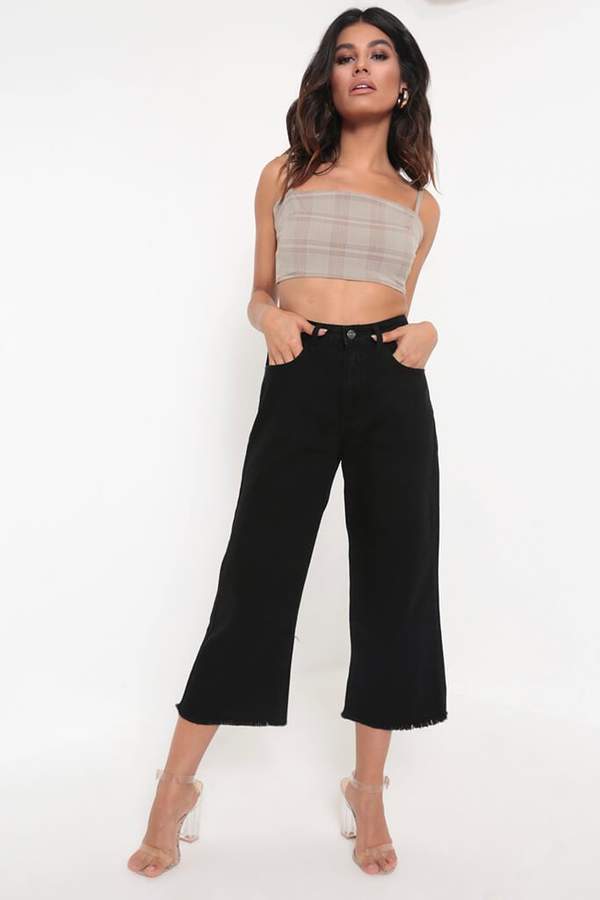 Isawitfirst Black High Waist Wide Leg Cropped Jeans