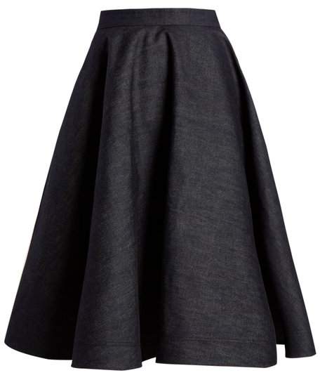 Fluted denim skirt