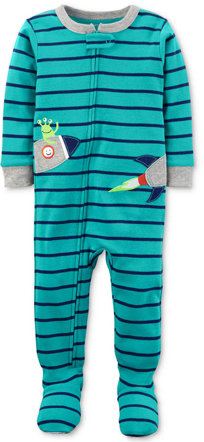 1-Pc. Striped Rocket Footed Pajamas, Baby Boys
