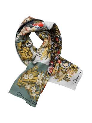 Oscar de la Renta Patchwork Floral Wool-Blend Scarf