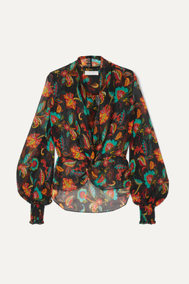 Caroline Constas Bette Shirred Floral-print Silk-chiffon Blouse - Black