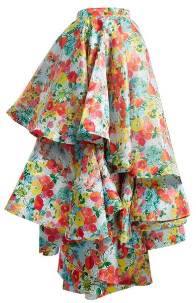 RICHARD QUINN Floral-print asymmetric tiered skirt