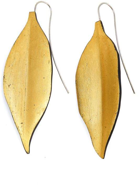 Natural Beauties Ebony Wood Gold Foil Leaf Drop Earrings