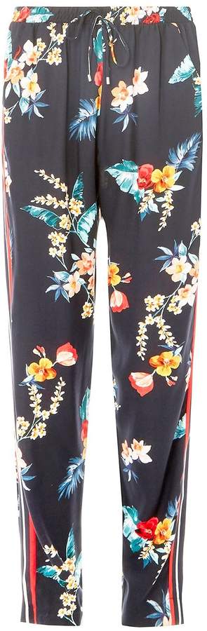 Navy Tropical Print Side Striped Joggers