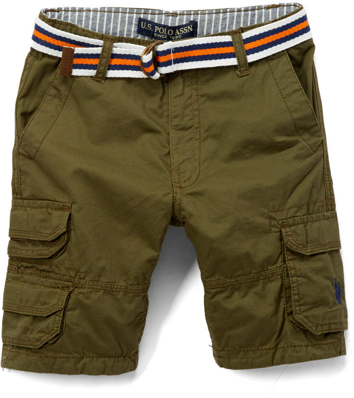Olive Wash Twill Belted Cargo Shorts - Toddler & Boys