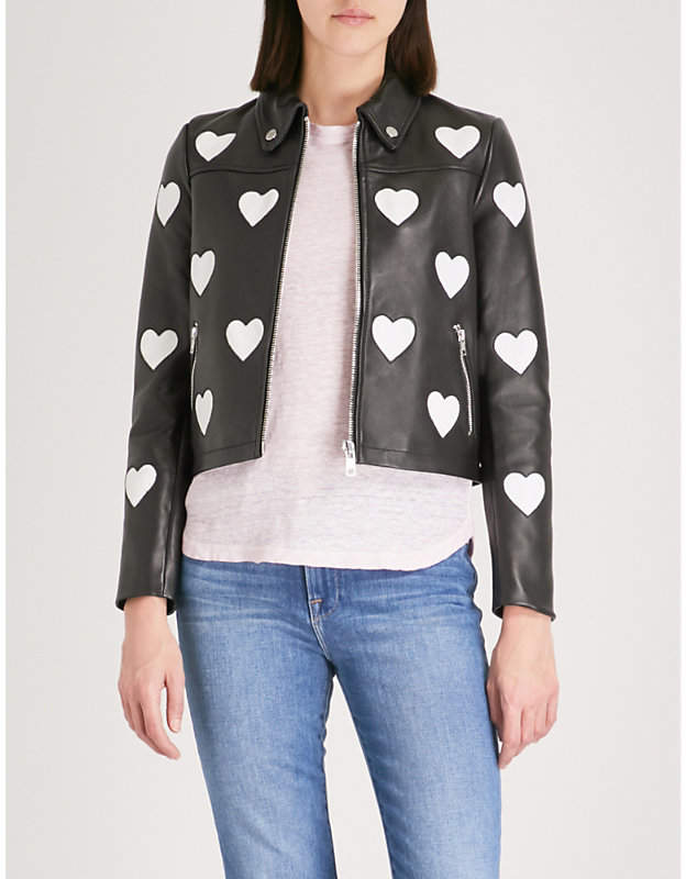 Heart detail leather jacket