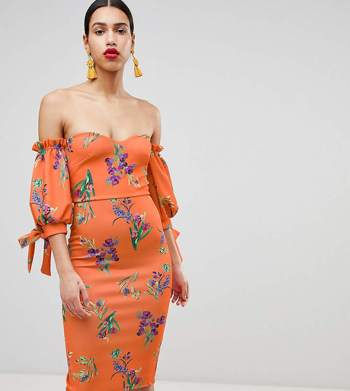 True Violet – Midikleid mit Carmen-Ausschnitt und geschnürten Ärmeln