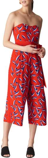 Lyza Tulip Print Strapless Silk Jumpsuit