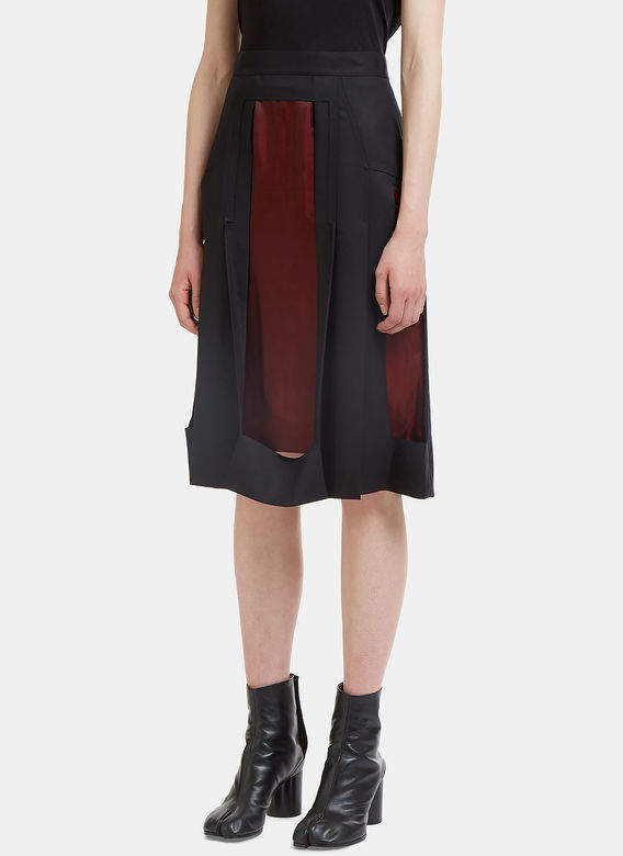 Deconstructed Iridescent Lined Skirt in Black and Red