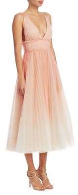 Pleated Cold-Shoulder Gown
