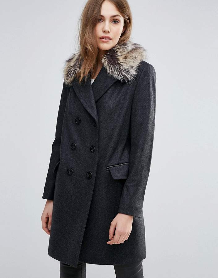 – Platform – Mantel aus Wollmischung mit Kunstpelzkragen