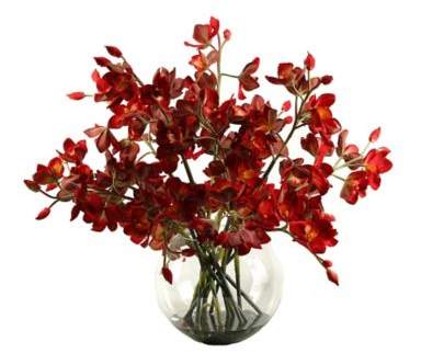 D&W Silks Cherry Red Cymbidium Orchids in Glass Bubble Bowl