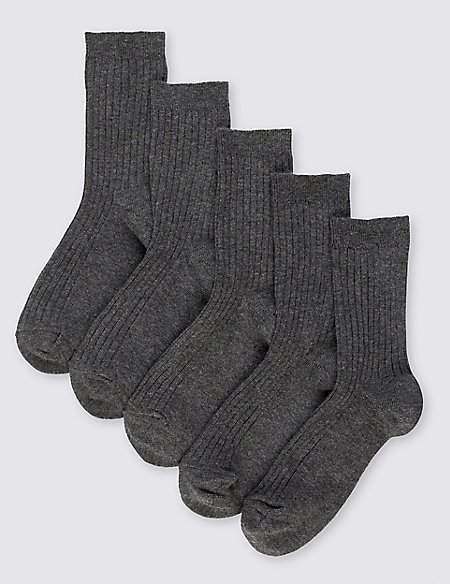 5 Pairs of FreshfeetTM Cotton Rich Ribbed School Socks (5-14 Years)